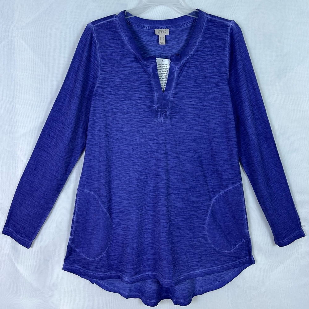 NWT Logo by Lori Goldstein Purple Long Sleeve Cotton Pocket Tunic Top / XS